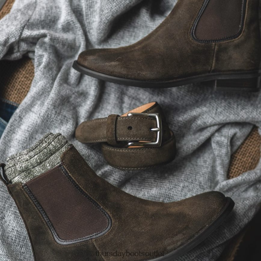 pl Thursday Boots kobiety klasyczny skórzany pasek ciemnooliwkowy zamsz V64N62470 Akcesoria