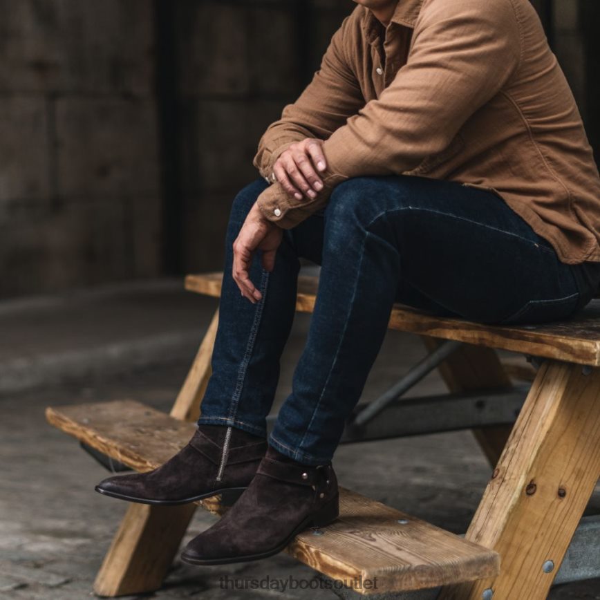 pl Thursday Boots mężczyźni uprząż ciemnobrązowy zamsz V64N6291 buty