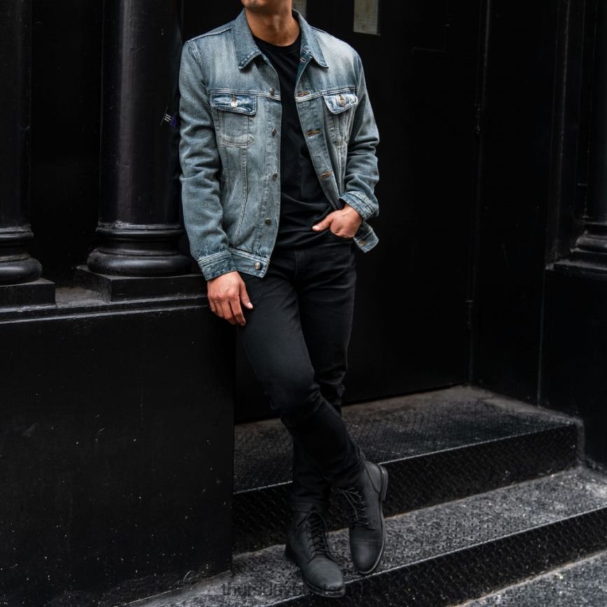 pl Thursday Boots mężczyźni jeansowa kurtka typu truckerka przemyte indygo V64N62230 odzież
